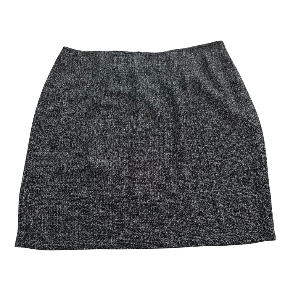 Black White Textured Tweed A-Line Mini Skirt Size 14 Career Wear